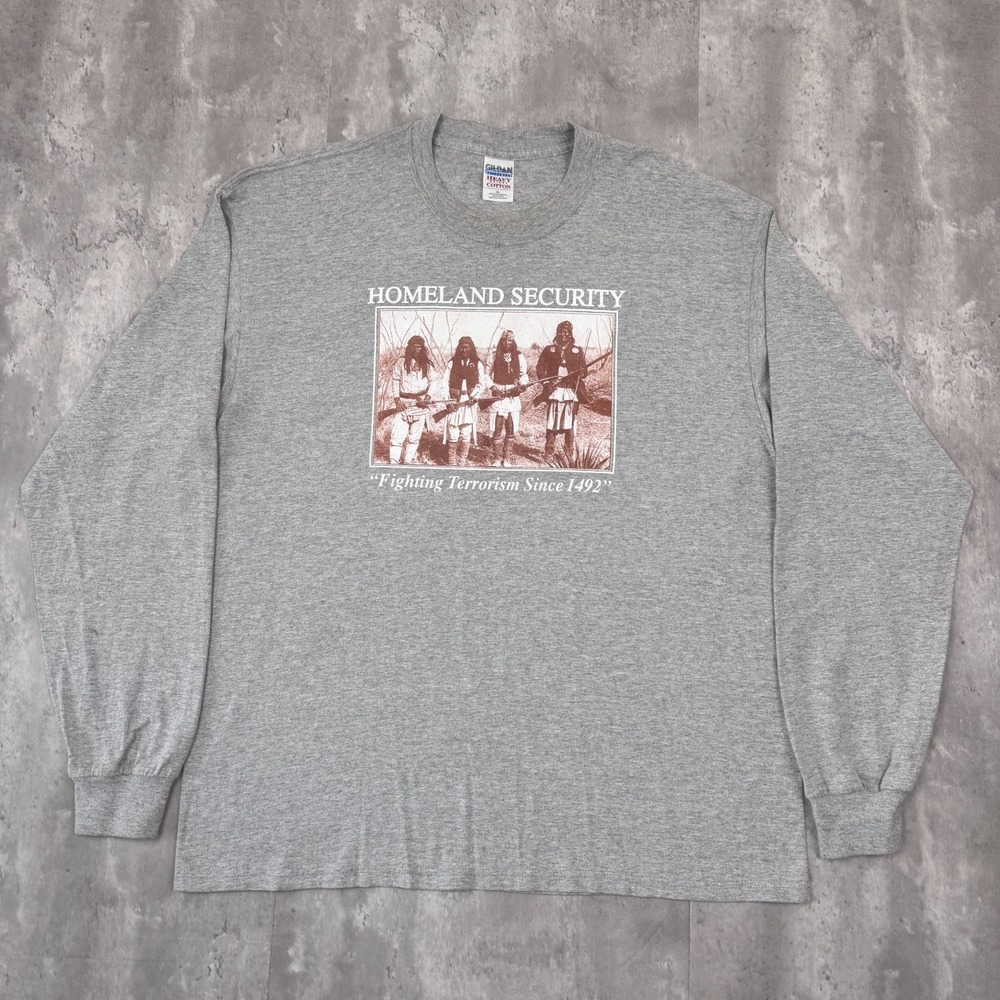 Vintage Homeland Security Native American T-Shirt Mens XL Gray American Indian